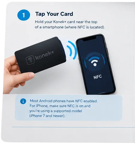 Step 1: tap your card on the top of a smartphone