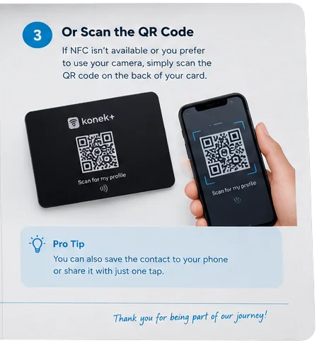 Step 3: or scan the QR code on the back of the card